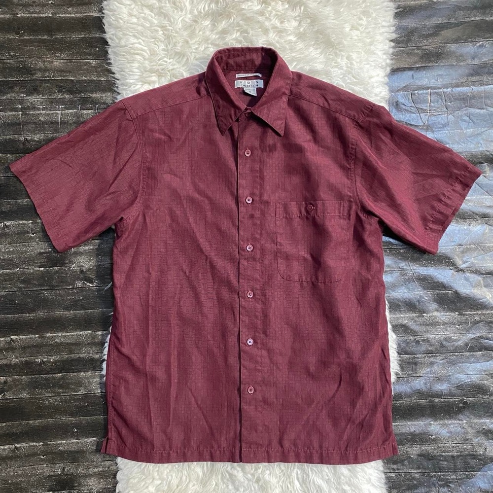RON CHERESKIN BURGUNDY RED POLYESTER BUTTON UP LUXURY MICROFIBER SHIRT